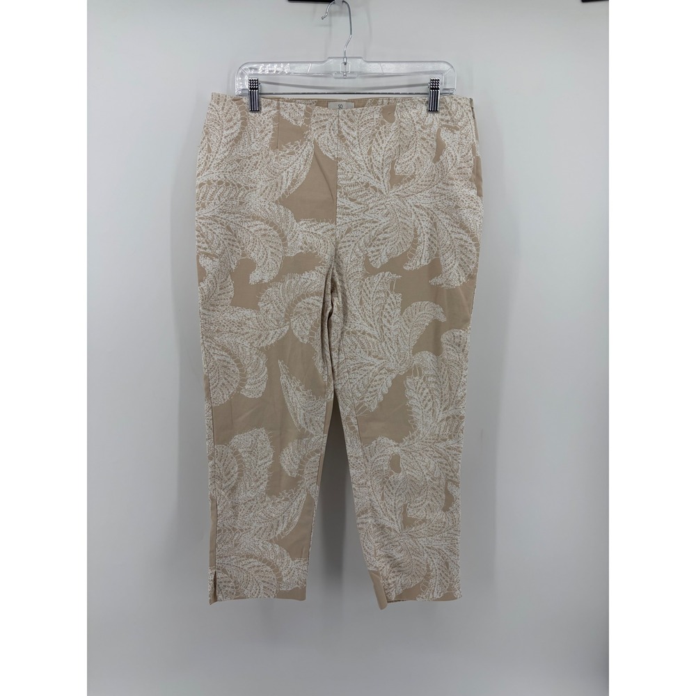 Chico's Womens 1.5 / US 10 Tan White So Slimming Crop Pants‎ Leaf Print Side Zip